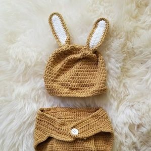 chéri by Bébé Oh La La Gold Bunny Crochet Beanie &